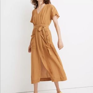 Madewell Linen-blend Dolman-Sleeve Tie-Waist MIDI Dress NWT